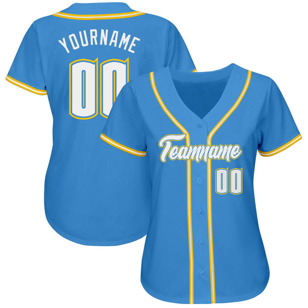 Custom Powder Blue White-Gold Authentic Baseball Jersey view 2