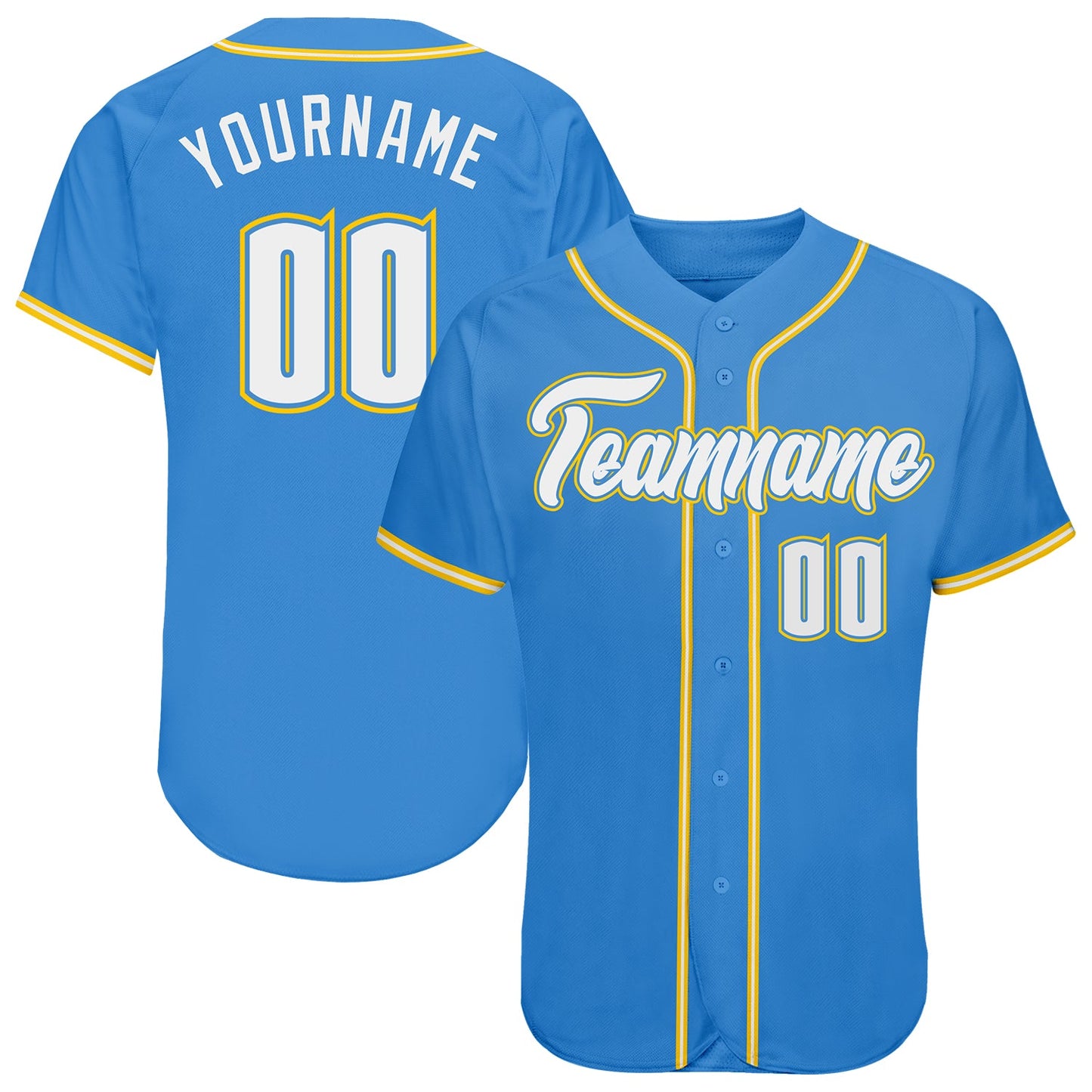 Custom Powder Blue White-Gold Authentic Baseball Jersey - Main View