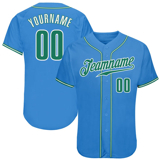 Custom Powder Blue Kelly Green-White Authentic Baseball Jersey - Main View