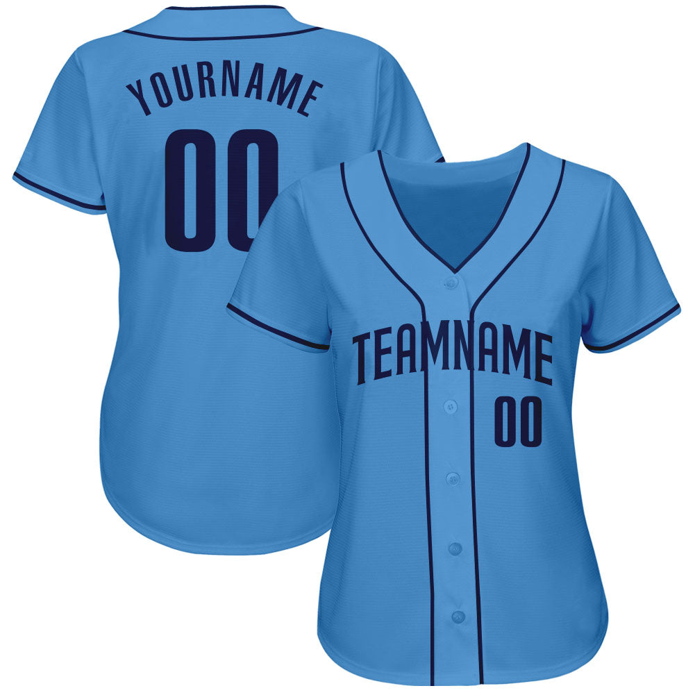 Custom Powder Blue Navy Authentic Baseball Jersey view 2