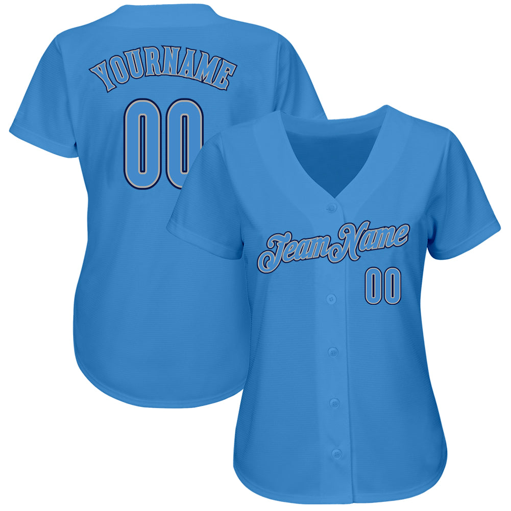 Custom Powder Blue Powder Blue-Navy Authentic Baseball Jersey view 2