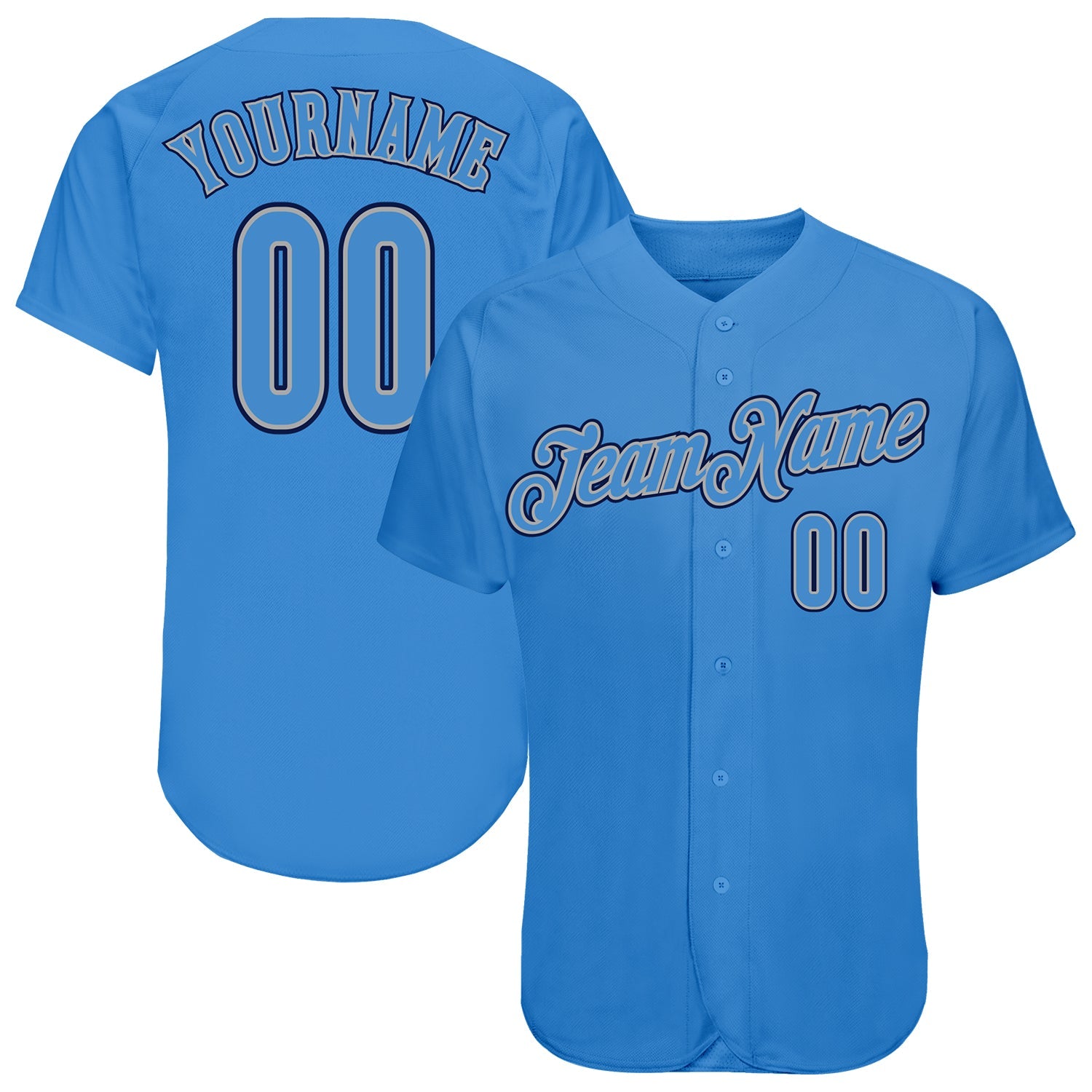 Custom Powder Blue Powder Blue-Navy Authentic Baseball Jersey - Main View
