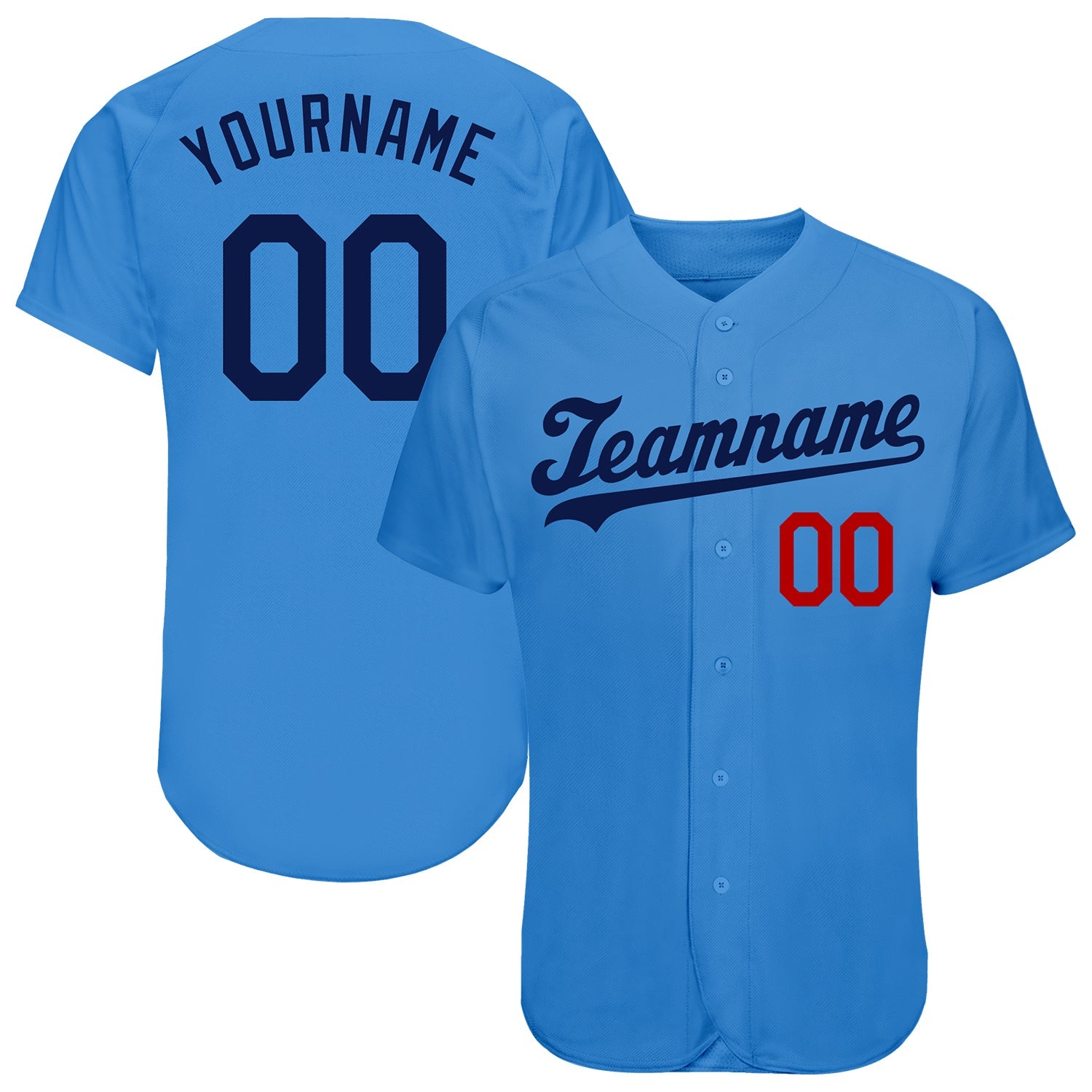 Custom Powder Blue Navy-Red Authentic Baseball Jersey - Main View