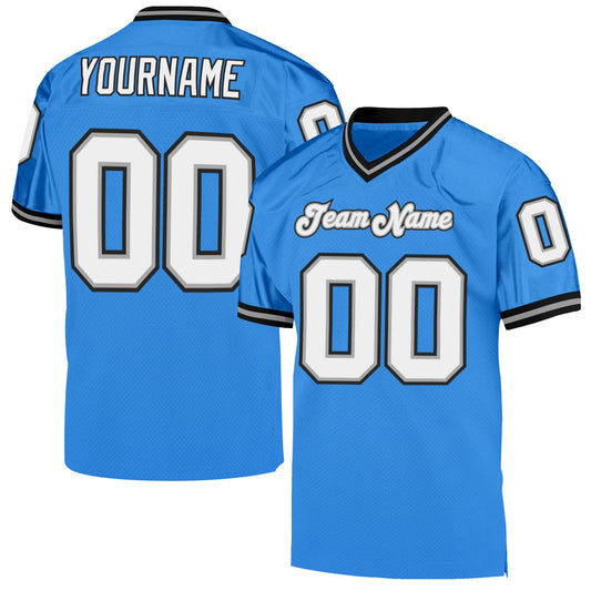 Custom Powder Blue White-Black Mesh Authentic Throwback Football Jersey - Main View