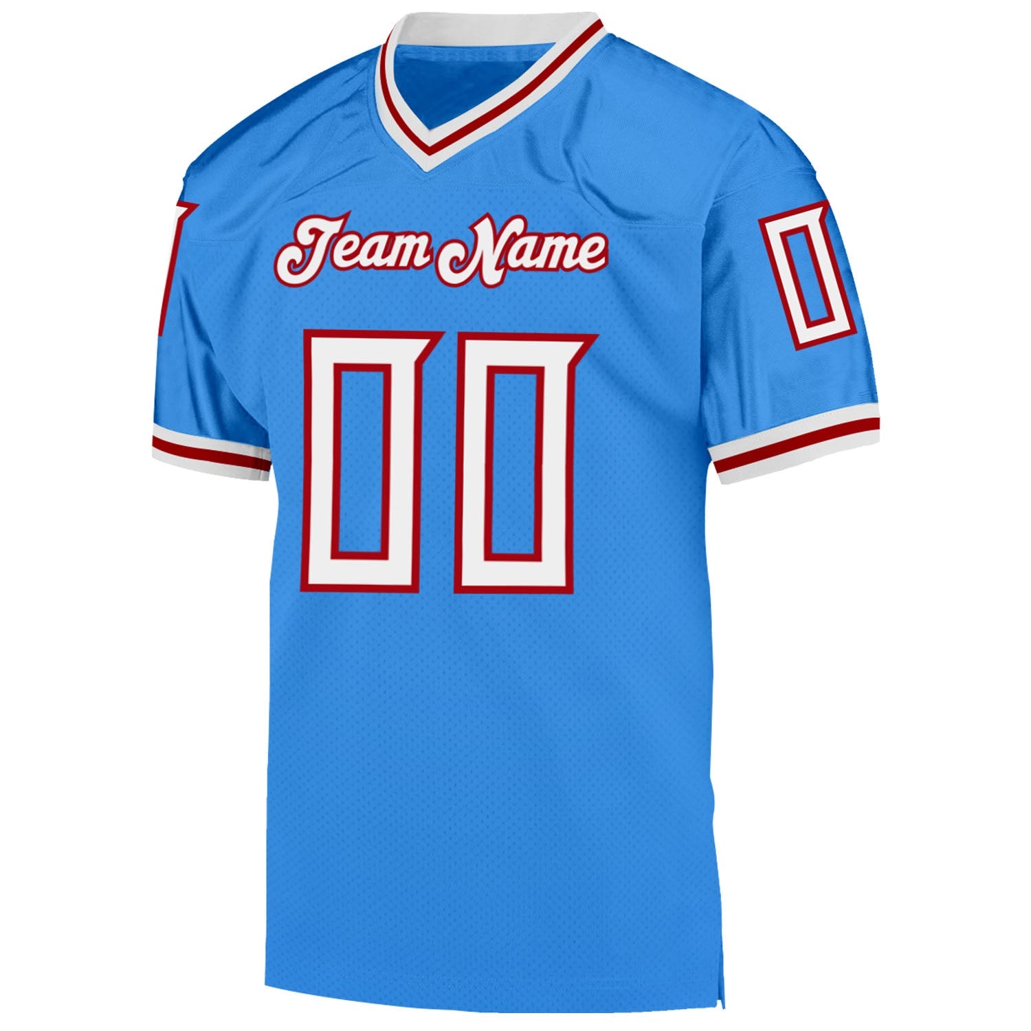 Custom Powder Blue White-Red Mesh Authentic Throwback Football Jersey view 2