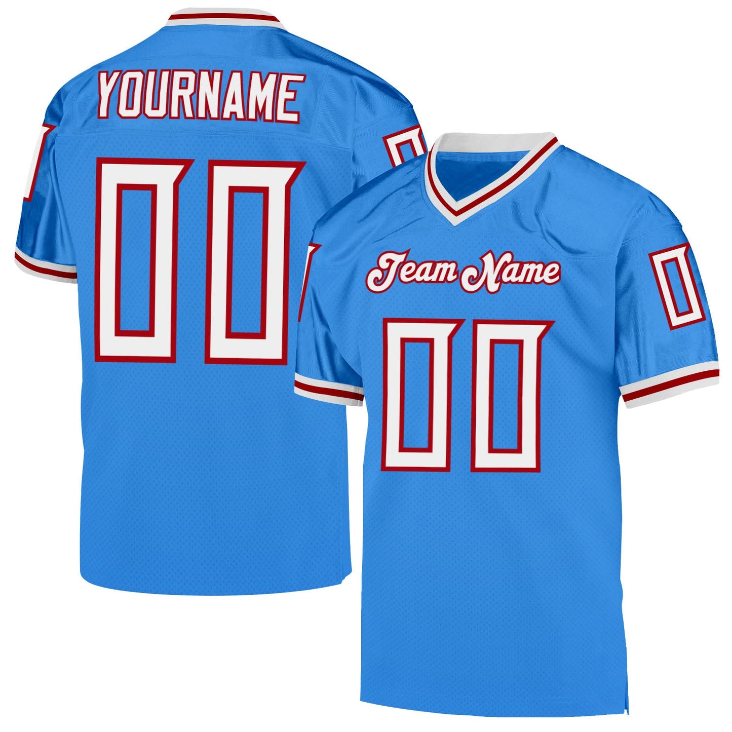 Custom Powder Blue White-Red Mesh Authentic Throwback Football Jersey - Main View