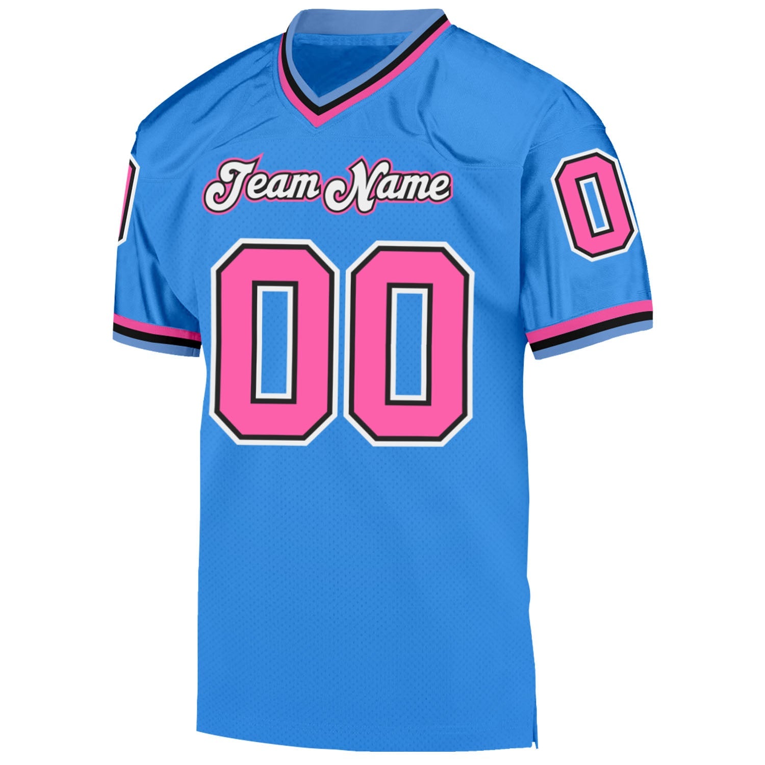 Custom Powder Blue Pink-Black Mesh Authentic Throwback Football Jersey view 2