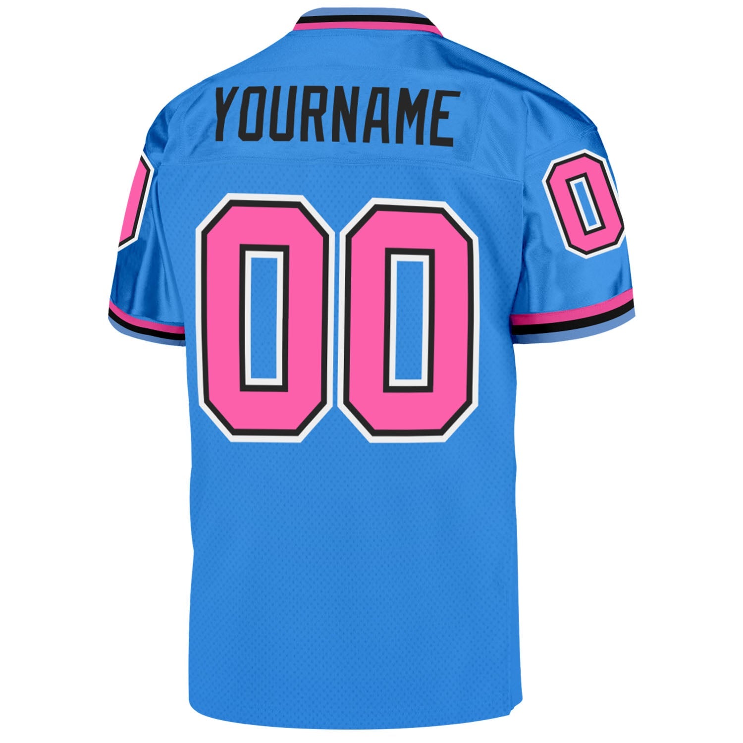 Custom Powder Blue Pink-Black Mesh Authentic Throwback Football Jersey view 3