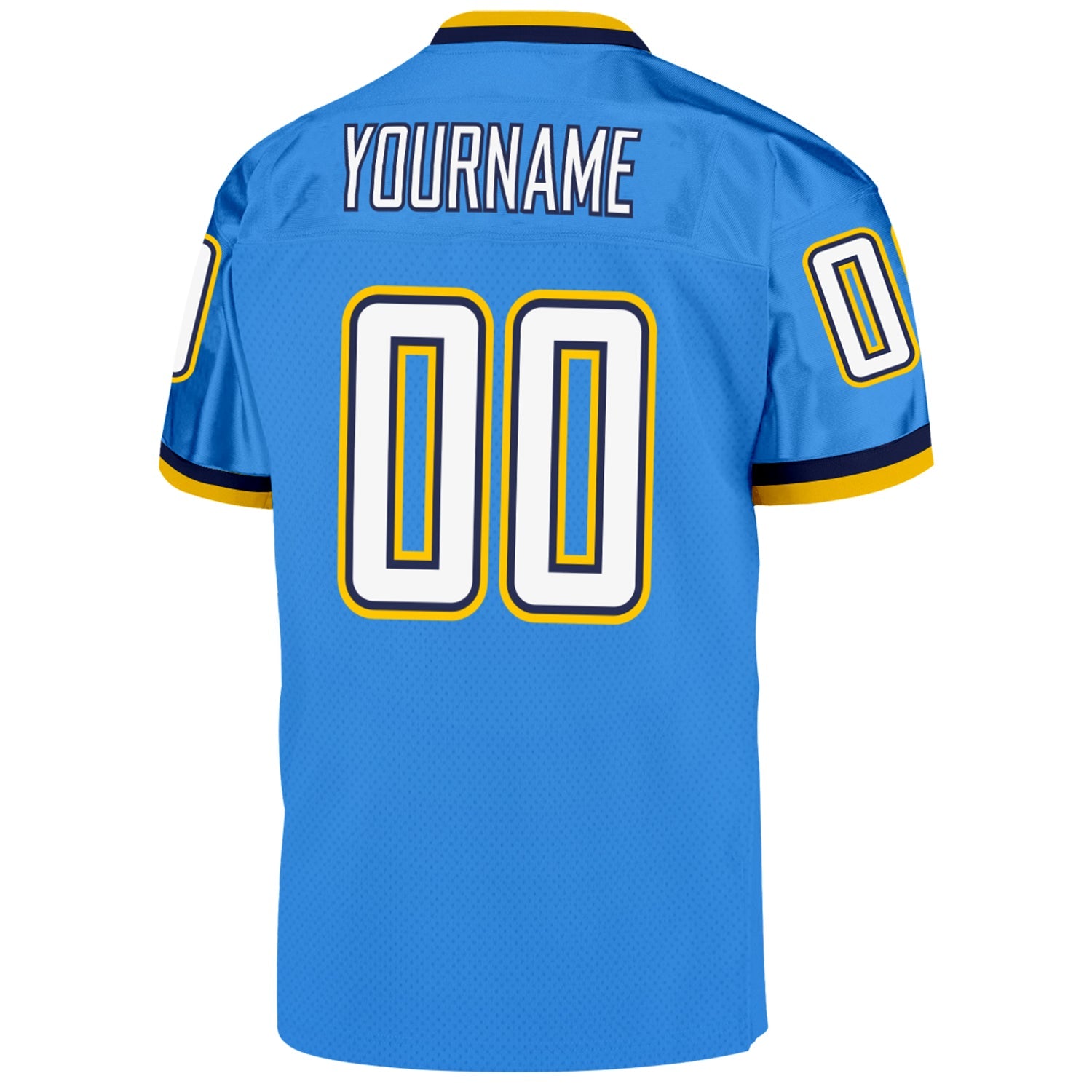 Custom Powder Blue White-Navy Mesh Authentic Throwback Football Jersey view 3
