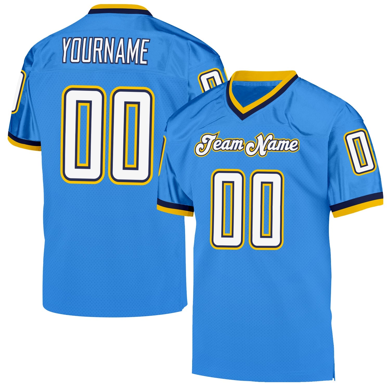 Custom Powder Blue White-Navy Mesh Authentic Throwback Football Jersey - Main View