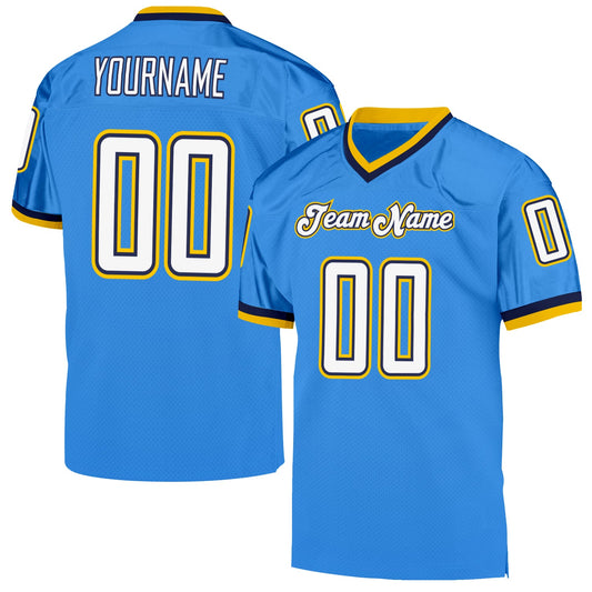 Custom Powder Blue White-Navy Mesh Authentic Throwback Football Jersey - Main View