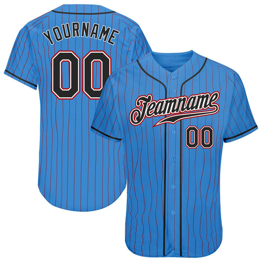 Custom Powder Blue Red Pinstripe Black-White Authentic Baseball Jersey - Main View