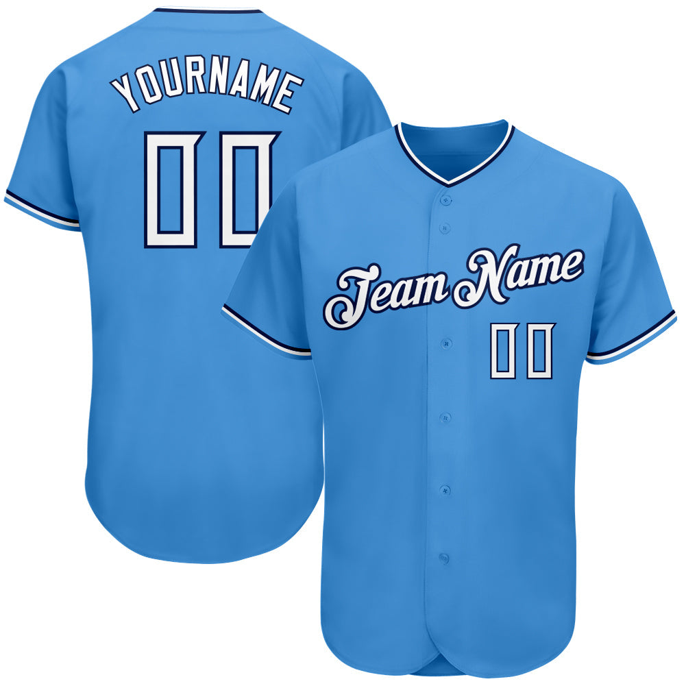Custom Powder Blue White-Navy Authentic Baseball Jersey - Main View
