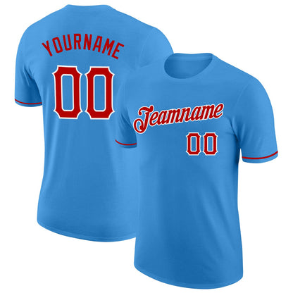 Custom Powder Blue Red-White Performance T-Shirt - Main View