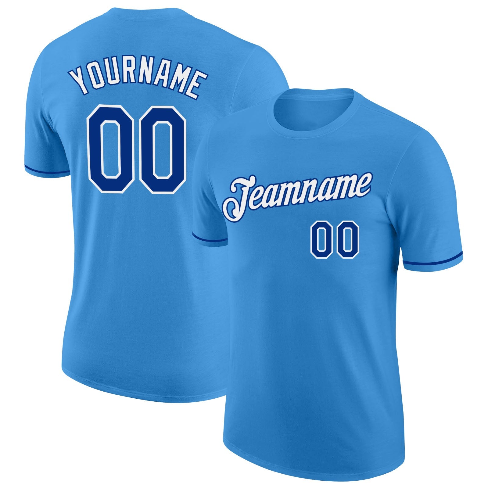 Custom Powder Blue Royal-White Performance T-Shirt - Main View