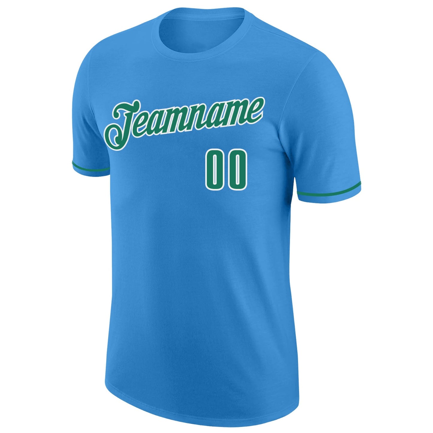 Custom Powder Blue Kelly Green-White Performance T-Shirt view 5