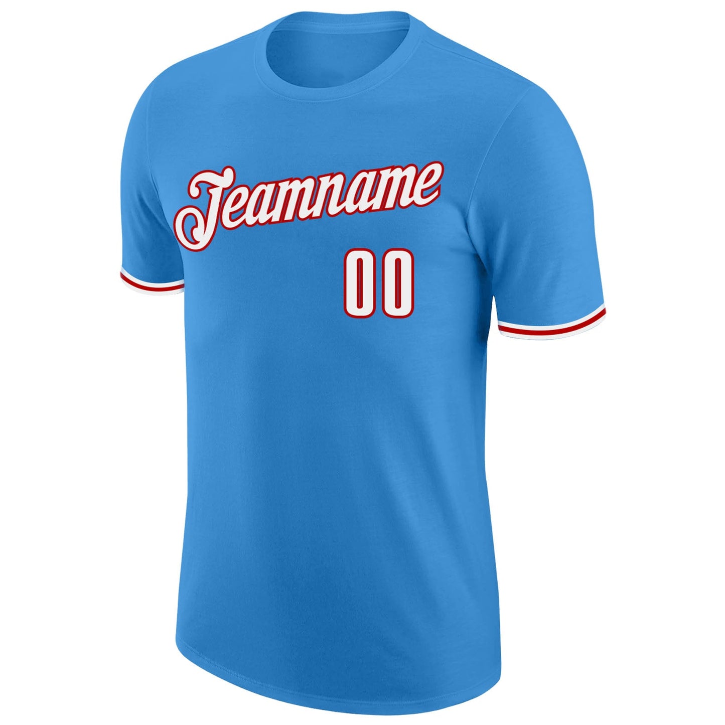 Custom Powder Blue White-Red Performance T-Shirt view 5
