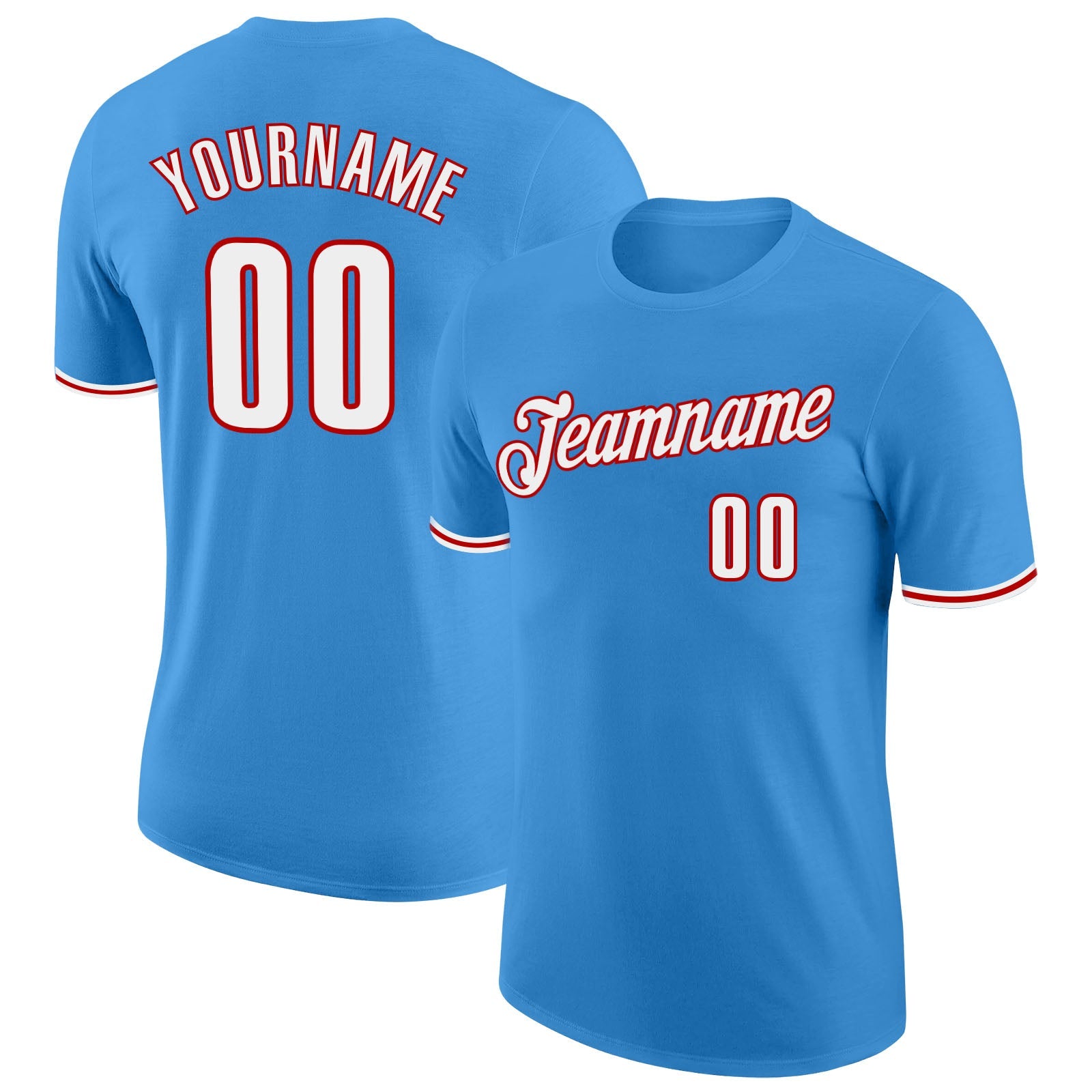 Custom Powder Blue White-Red Performance T-Shirt - Main View