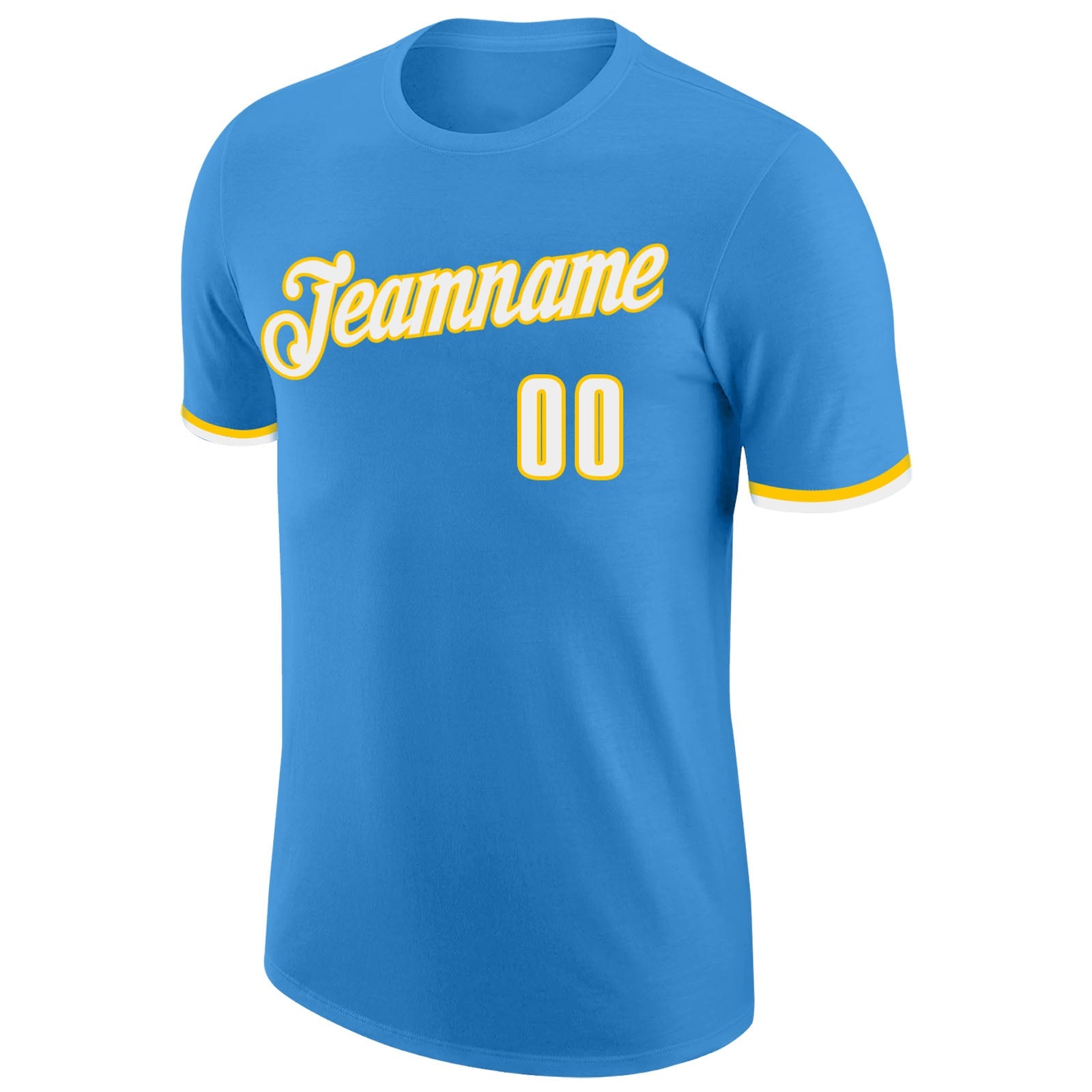 Custom Powder Blue White-Gold Performance T-Shirt view 5