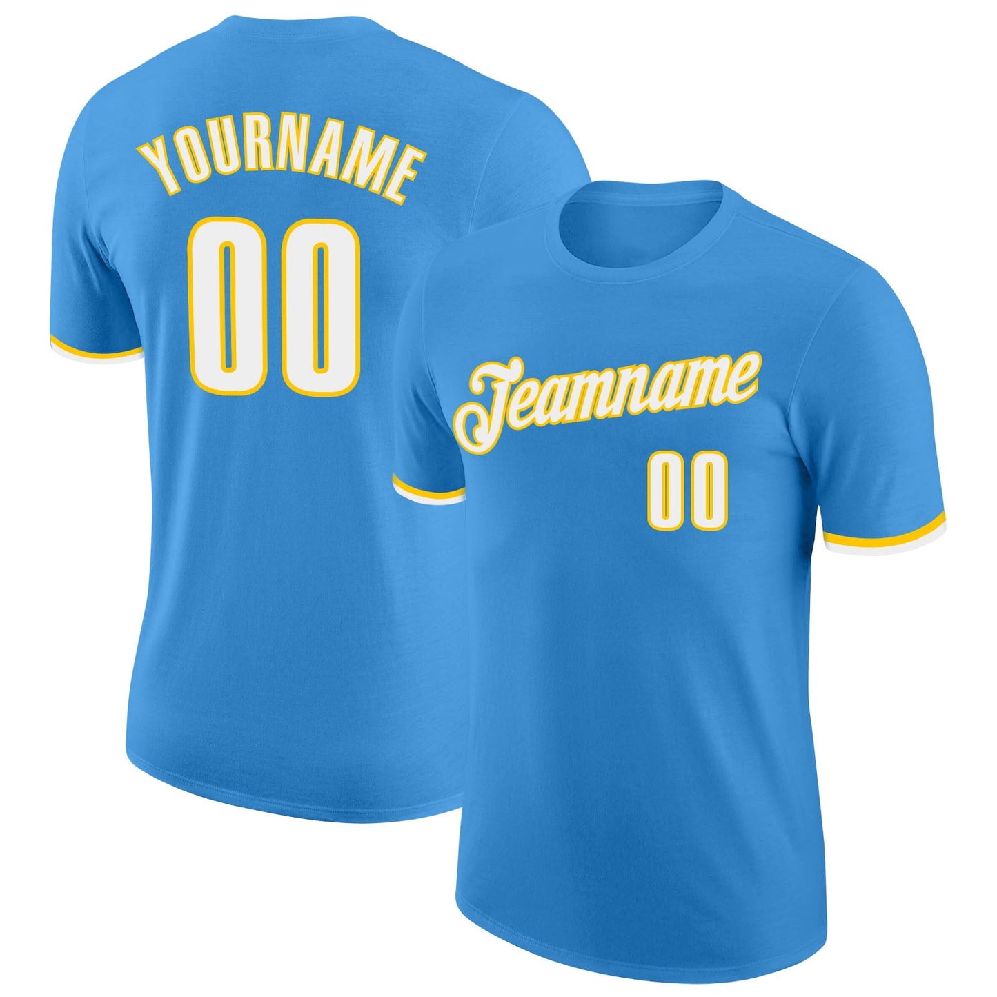 Custom Powder Blue White-Gold Performance T-Shirt - Main View