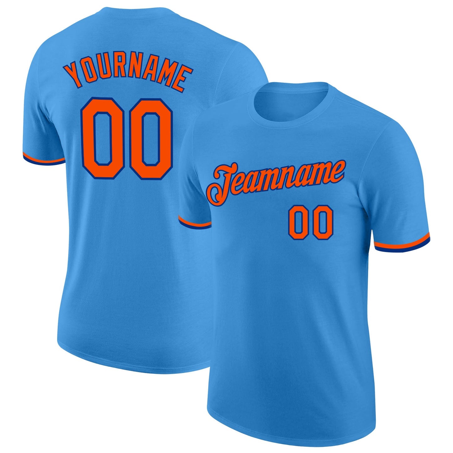 Custom Powder Blue Orange-Royal Performance T-Shirt - Main View
