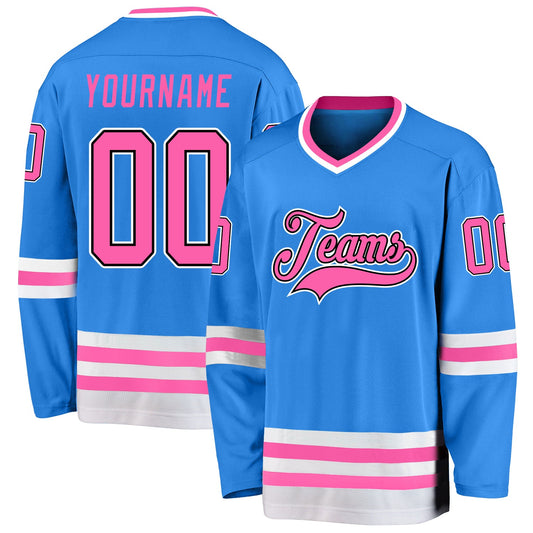 Custom Powder Blue Pink-Black Hockey Jersey - Main View
