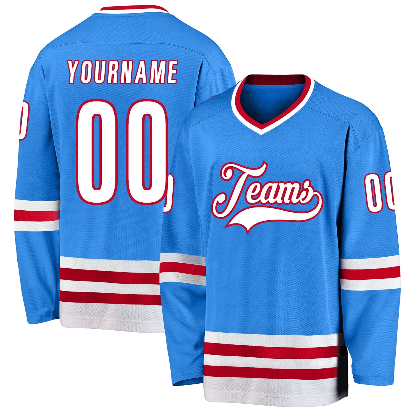 Custom Powder Blue White-Red Hockey Jersey - Main View