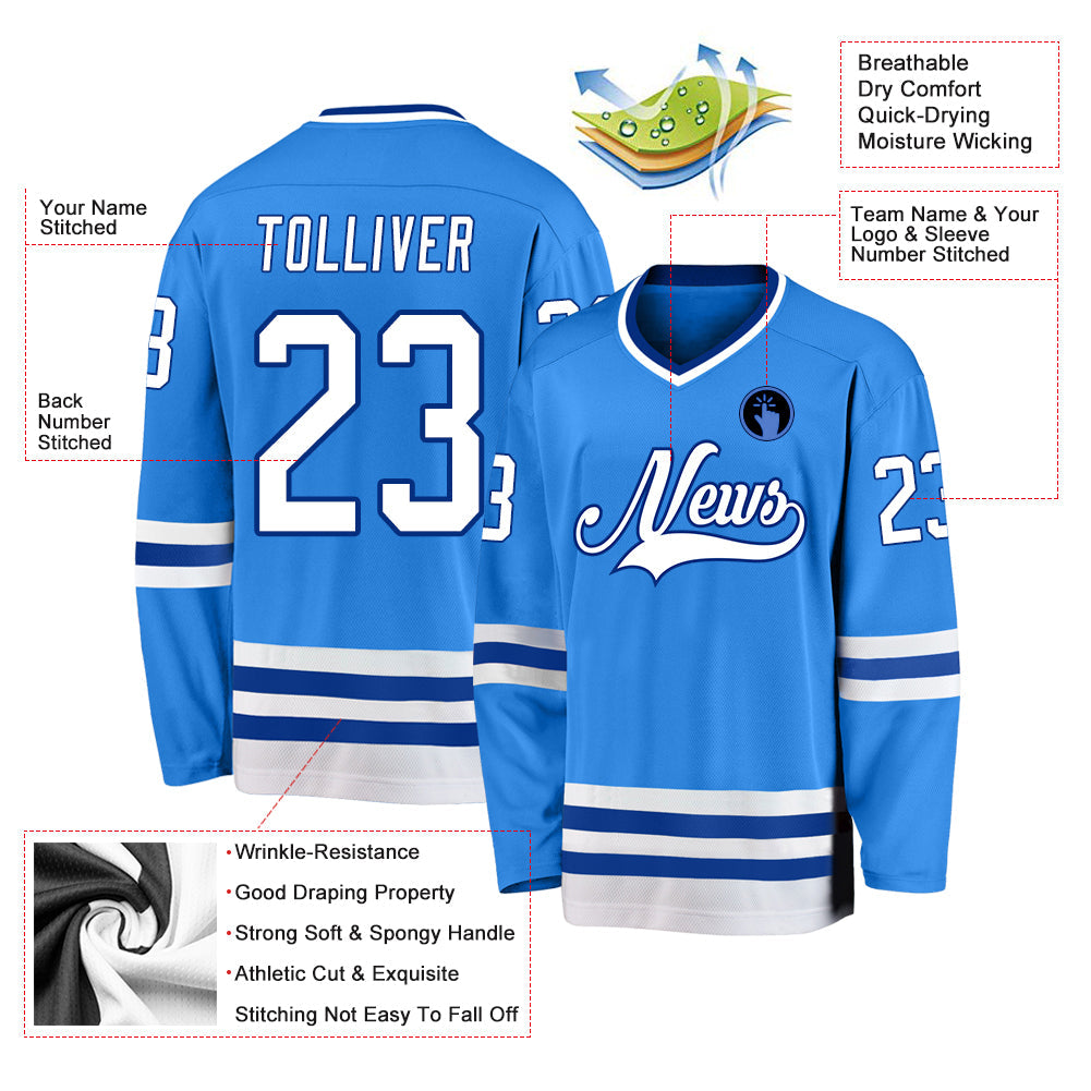 Custom Powder Blue White-Royal Hockey Jersey view 2