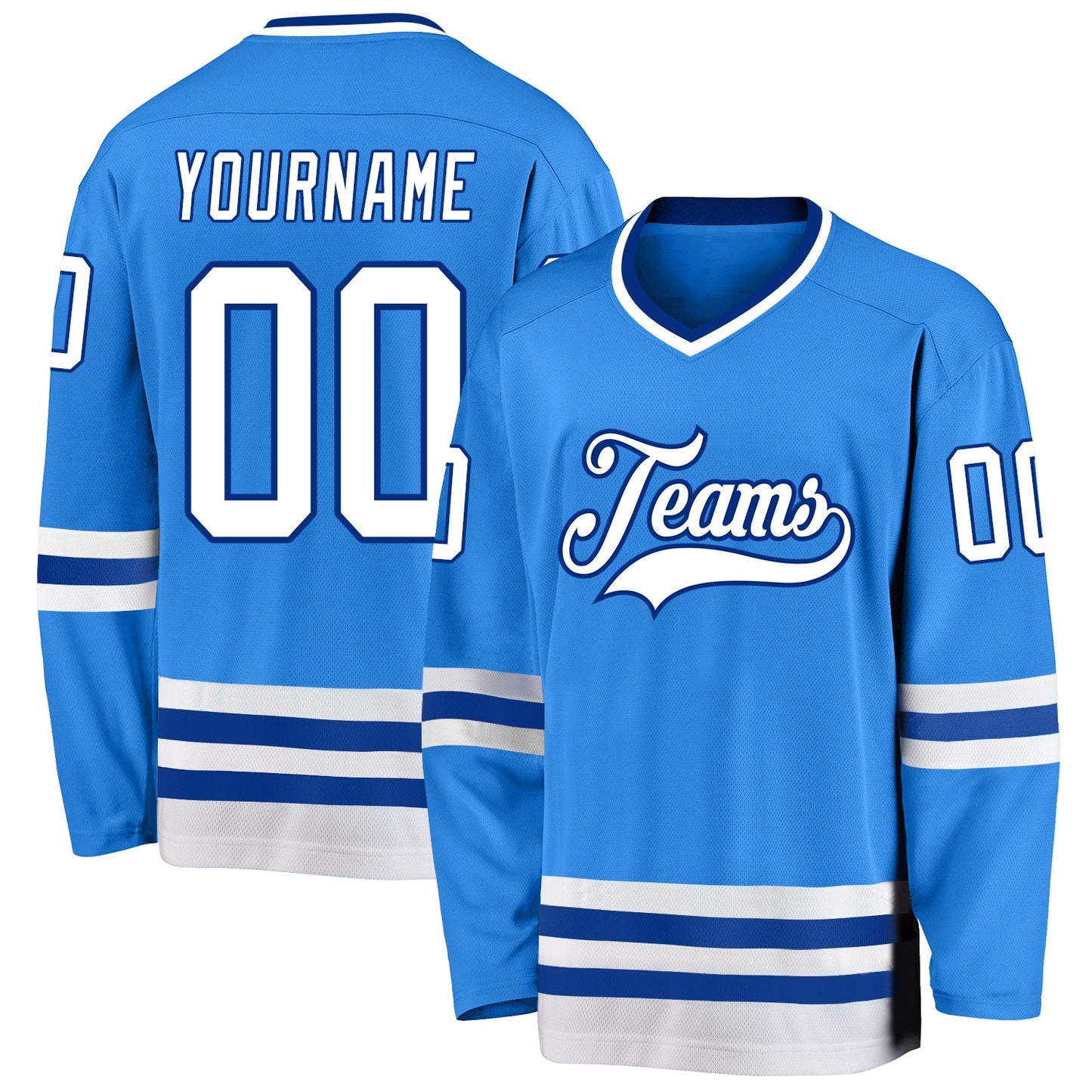 Custom Powder Blue White-Royal Hockey Jersey - Main View
