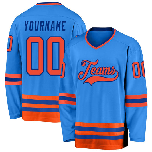 Custom Powder Blue Orange-Royal Hockey Jersey - Main View