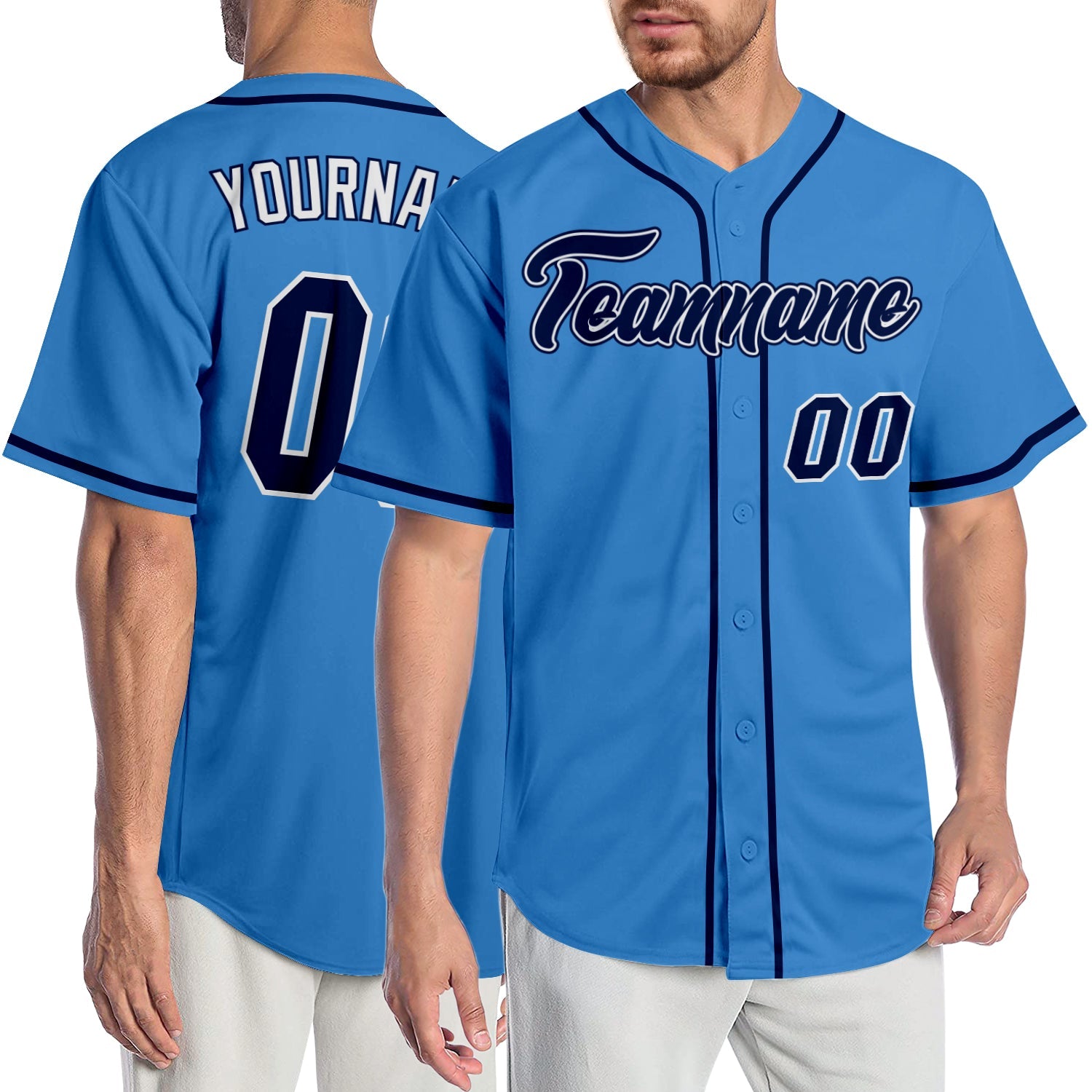 Custom Powder Blue Navy-White Authentic Baseball Jersey - Main View