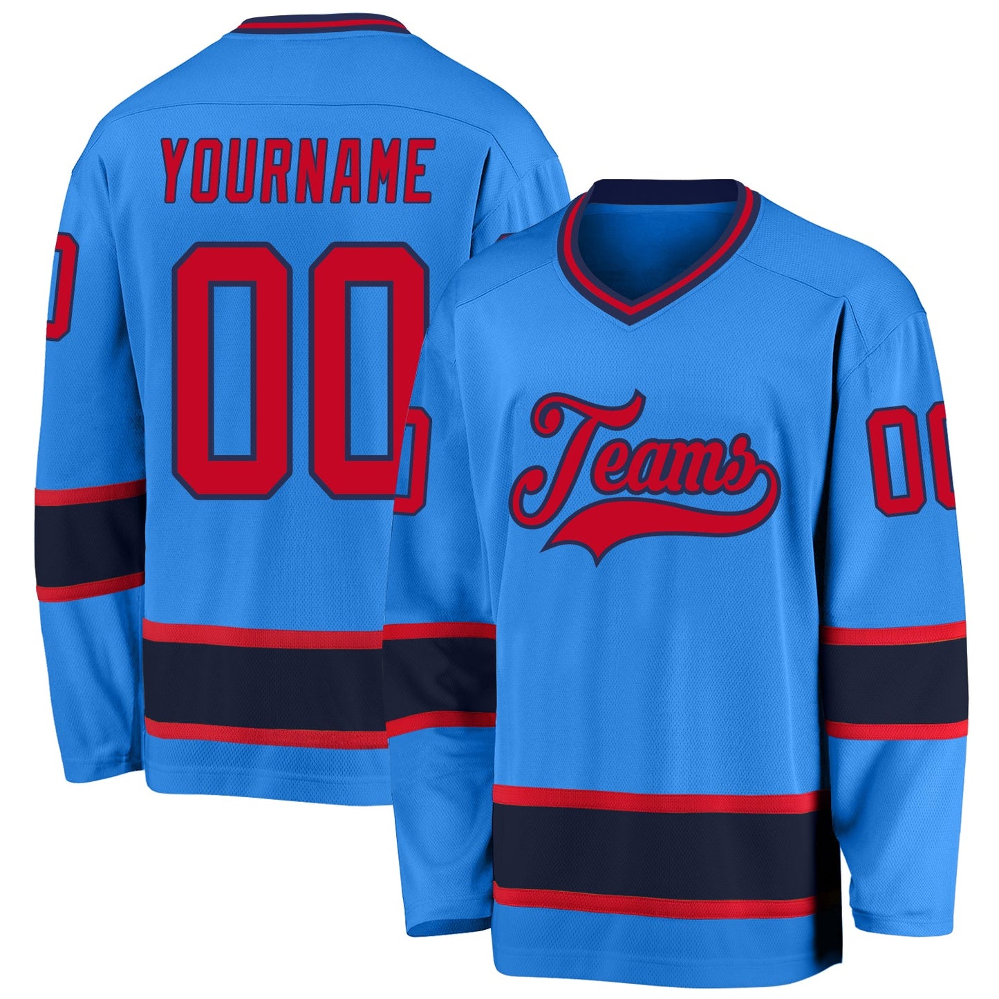 Custom Powder Blue Red-Navy Hockey Jersey - Main View