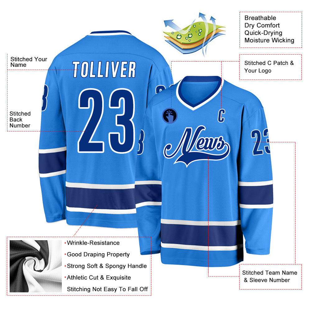 Custom Powder Blue Royal-White Hockey Jersey view 2