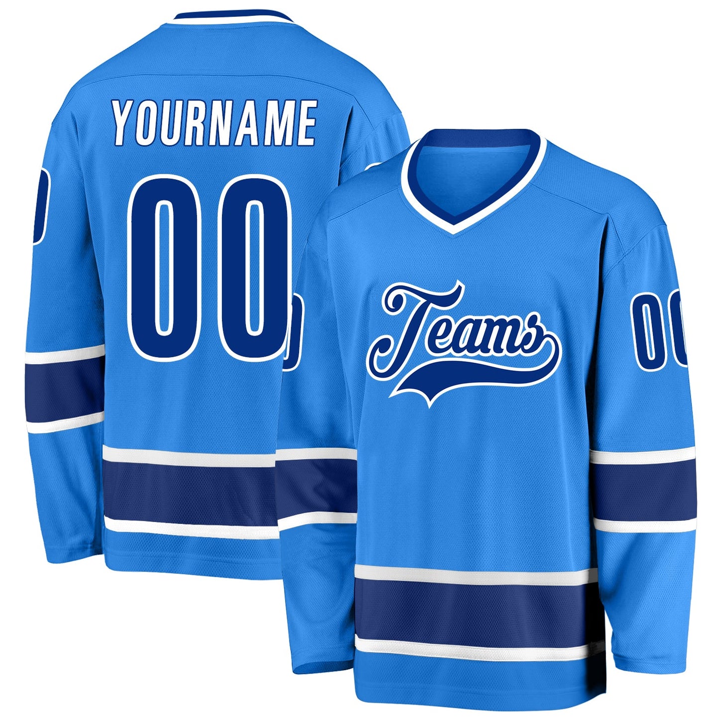 Custom Powder Blue Royal-White Hockey Jersey - Main View