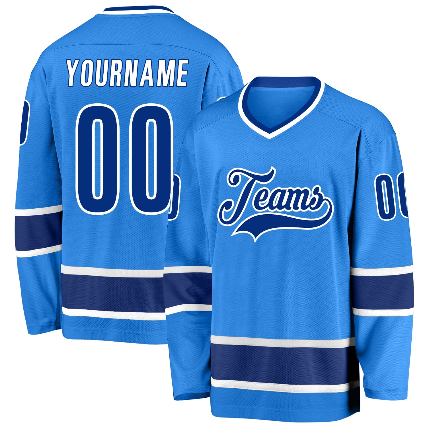 Custom Powder Blue Royal-White Hockey Jersey - Main View