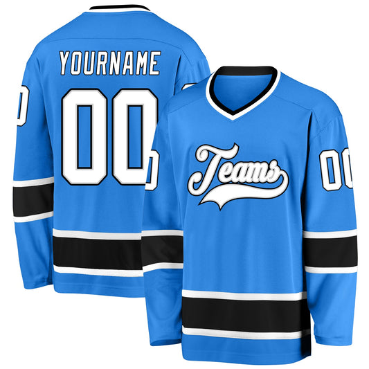 Custom Powder Blue White-Black Hockey Jersey - Main View