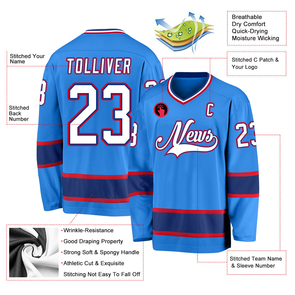 Custom Powder Blue White-Royal Hockey Jersey view 2