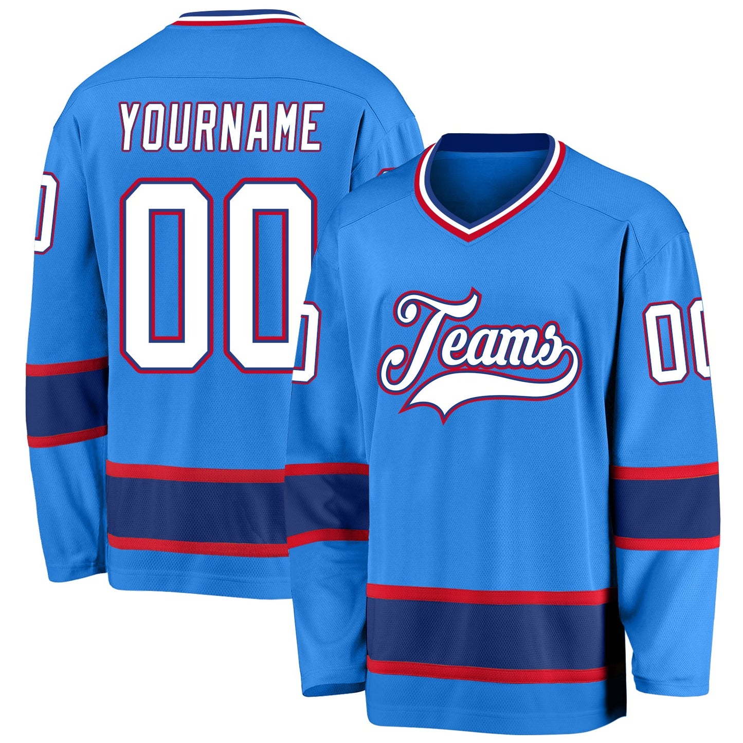Custom Powder Blue White-Royal Hockey Jersey - Main View