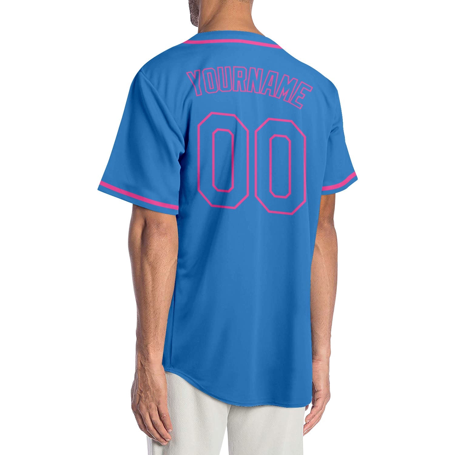 Custom Powder Blue Powder Blue-Pink Authentic Baseball Jersey view 2