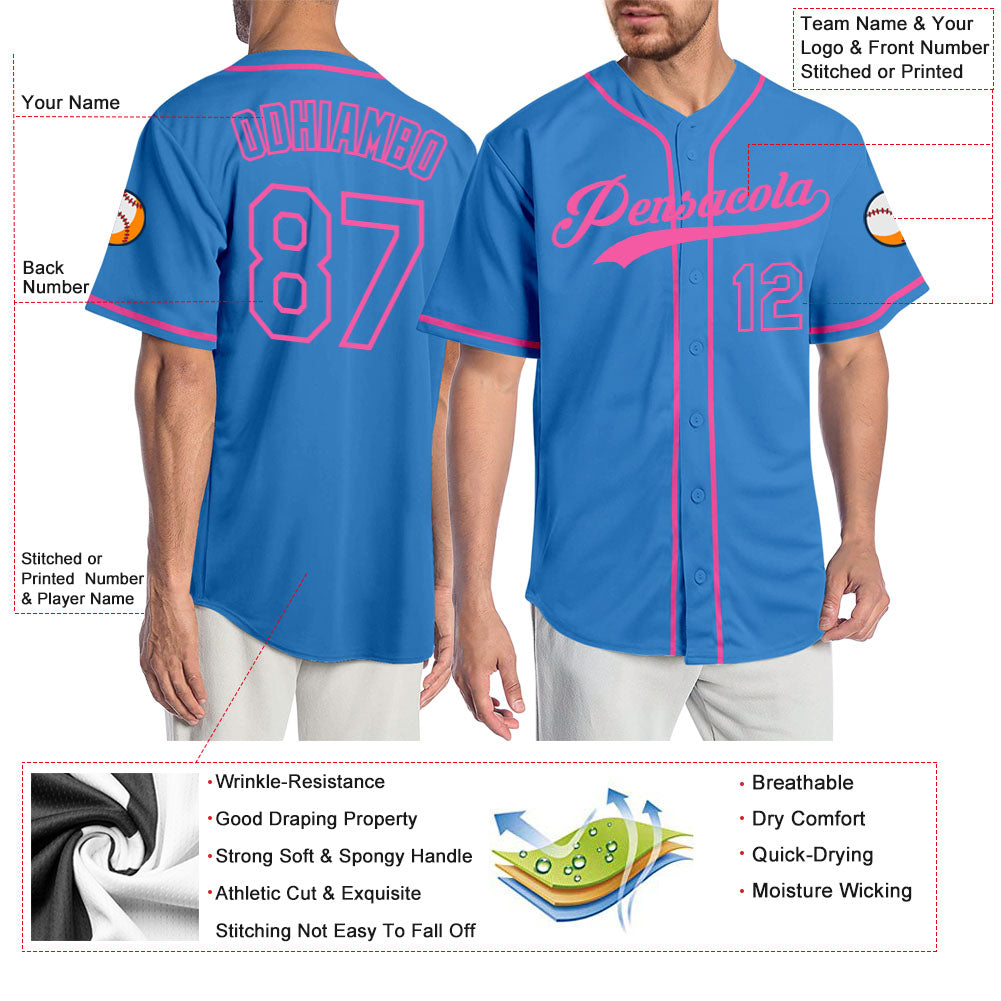 Custom Powder Blue Powder Blue-Pink Authentic Baseball Jersey view 3