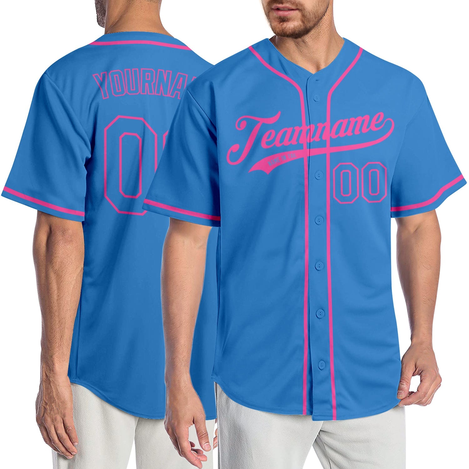 Custom Powder Blue Powder Blue-Pink Authentic Baseball Jersey - Main View