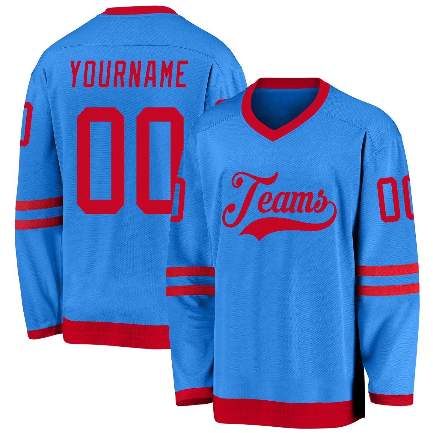 Custom Powder Blue Red Hockey Jersey - Main View