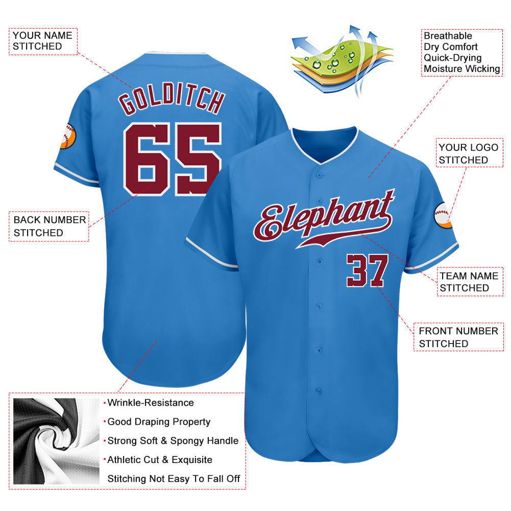 Custom Powder Blue Crimson-White Authentic Baseball Jersey view 4