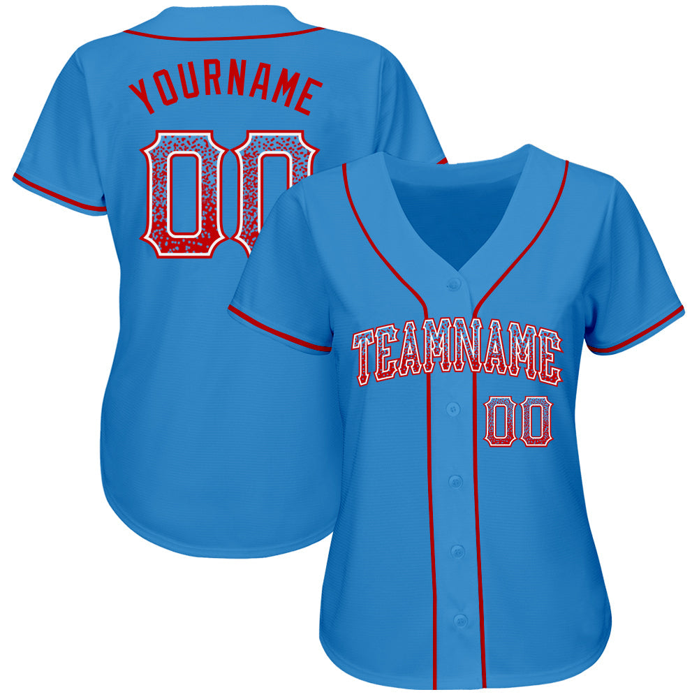 Custom Powder Blue Red-White Authentic Drift Fashion Baseball Jersey view 2