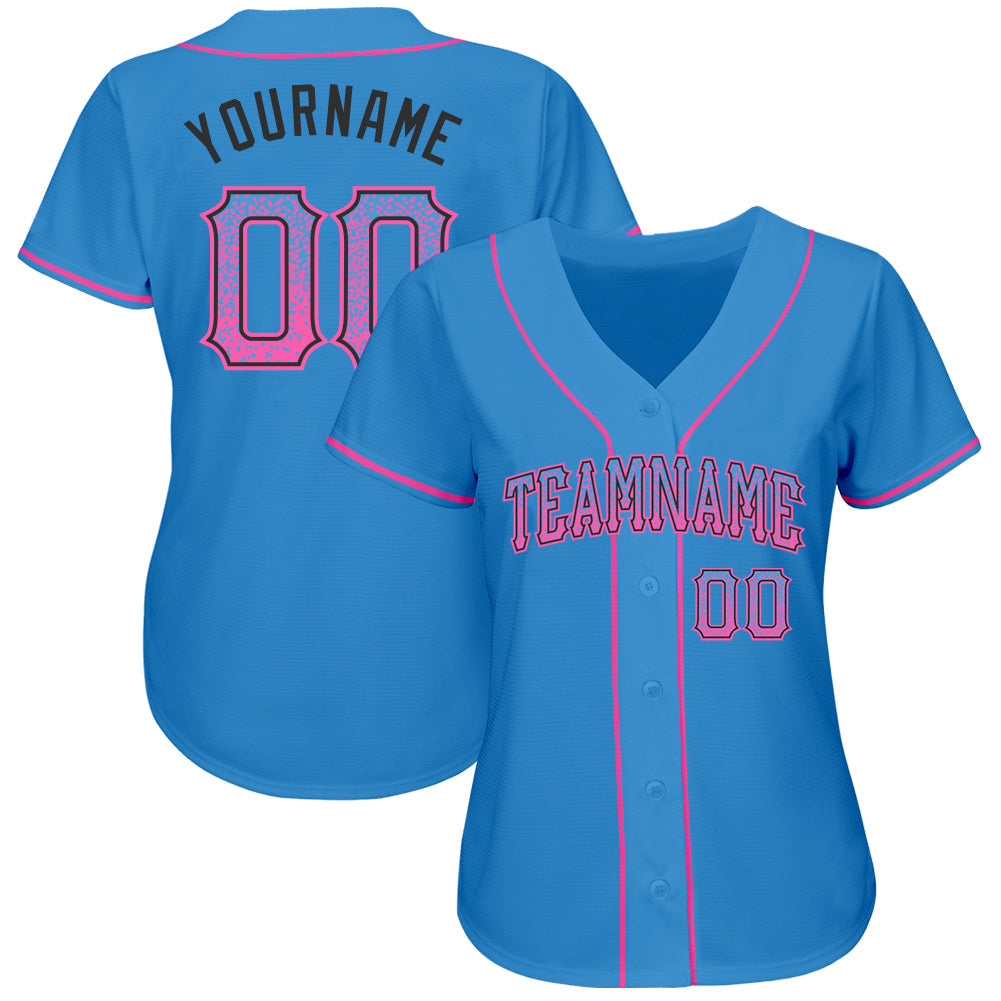 Custom Powder Blue Pink-Black Authentic Drift Fashion Baseball Jersey view 2