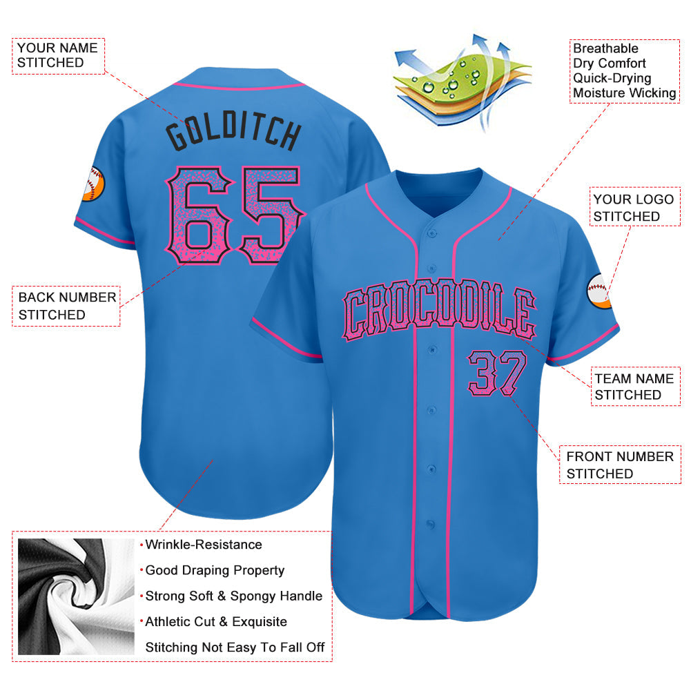 Custom Powder Blue Pink-Black Authentic Drift Fashion Baseball Jersey view 3