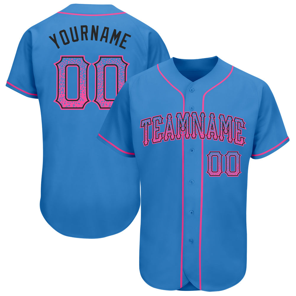 Custom Powder Blue Pink-Black Authentic Drift Fashion Baseball Jersey - Main View