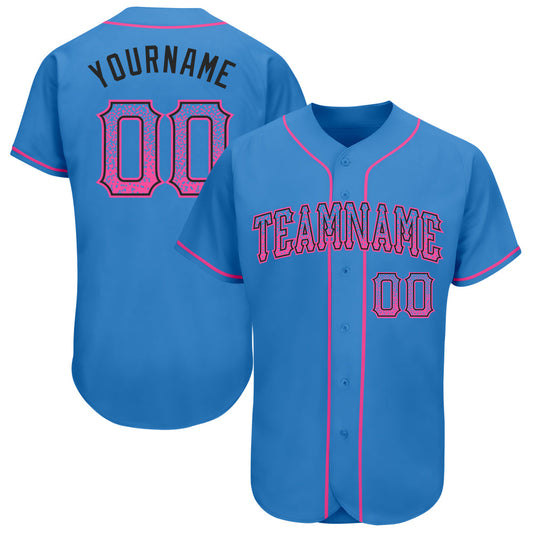 Custom Powder Blue Pink-Black Authentic Drift Fashion Baseball Jersey - Main View