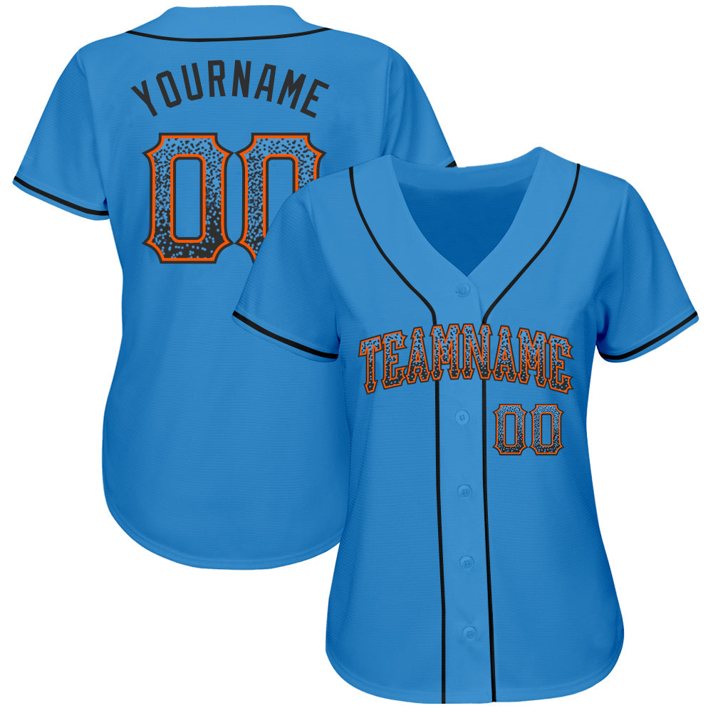 Custom Powder Blue Black-Orange Authentic Drift Fashion Baseball Jersey view 2