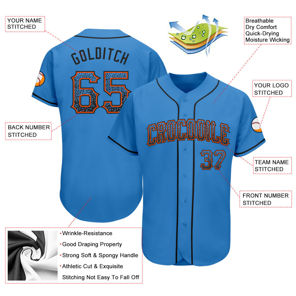 Custom Powder Blue Black-Orange Authentic Drift Fashion Baseball Jersey view 3